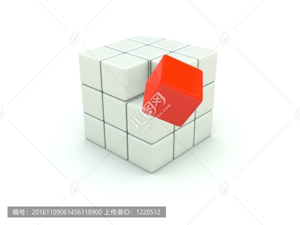 白色立方體上的3D立方體。紅色系列