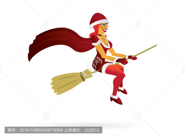 性感女巫在圣誕紅裙與掃帚-插圖
