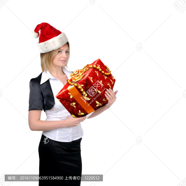 在Santa的帽子的年輕女孩