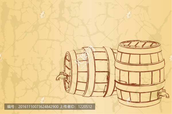 葡萄酒背景上的啤酒桶