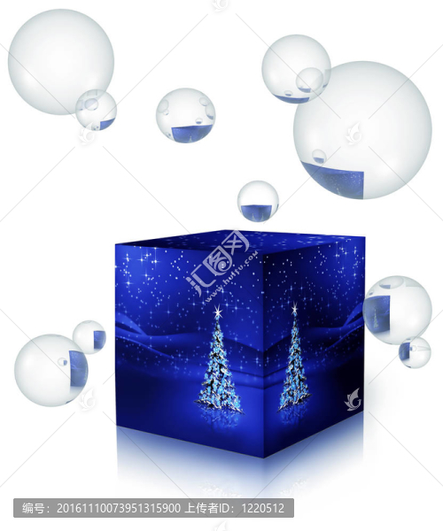 3圣誕樹(shù)與雪花在盒子里有氣泡