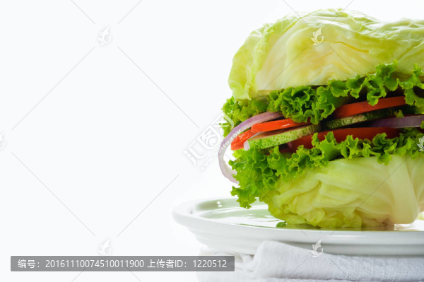 素食漢堡-卷心菜；番茄；黃瓜；洋蔥；生菜