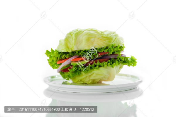 素食漢堡-卷心菜；番茄；黃瓜；洋蔥；生菜