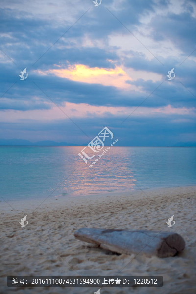 浮木空的海灘日落
