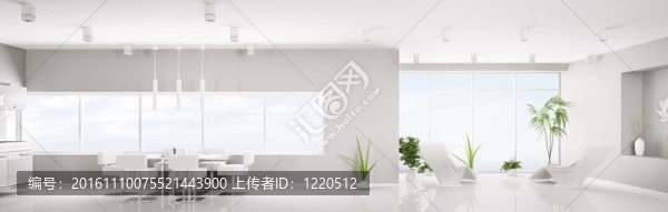現(xiàn)代室內(nèi)白色公寓全景3D渲染