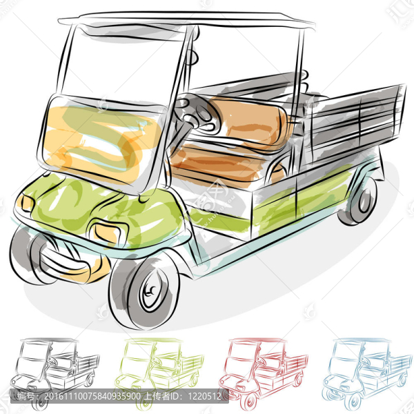 水彩畫的高爾夫球車