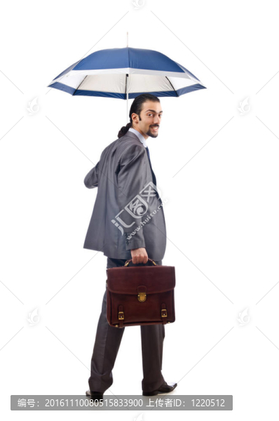 帶有白色雨傘的商人