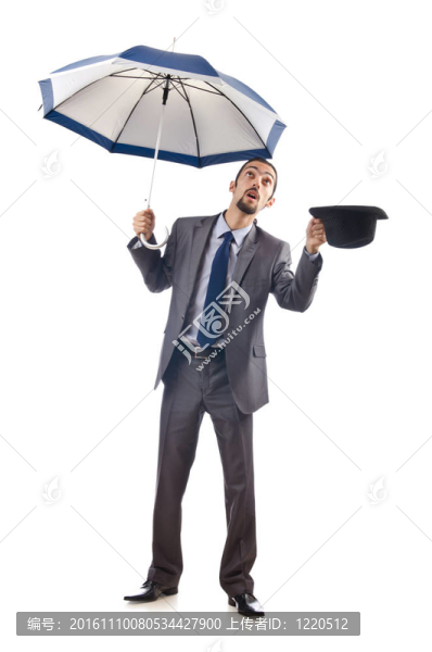 帶有白色雨傘的商人