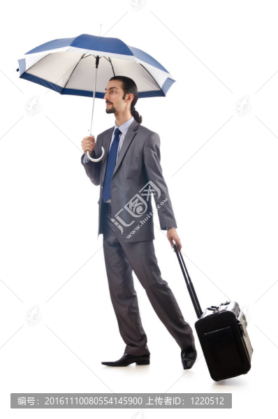 帶有白色雨傘的商人