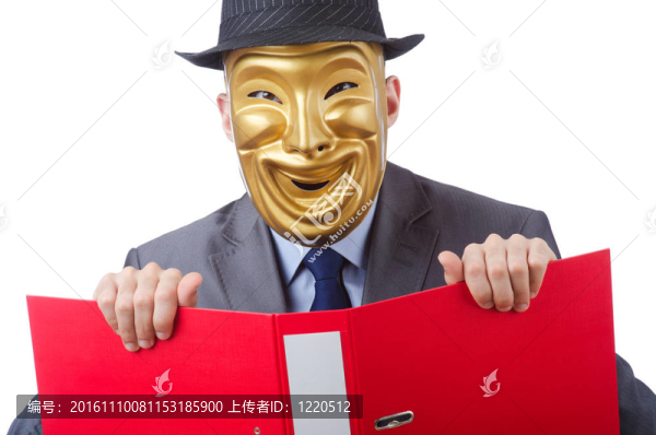 間諜概念與蒙面男子在白色