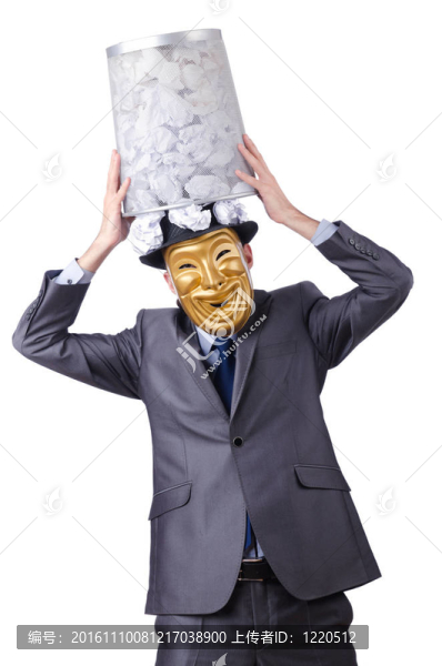 間諜概念與蒙面男子在白色