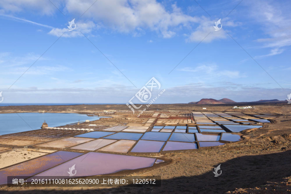 鹽鹽從janubio；蘭薩羅特島煉油廠；