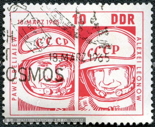 德國-大約1965：印刷德國郵票Pavel,Belyayev上校和中校Alexei,Leonov；2