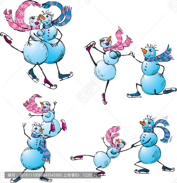 一套溜冰快樂的情侶雪人
