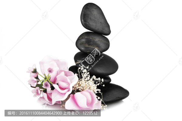 溫泉仍然生活與白色的花朵