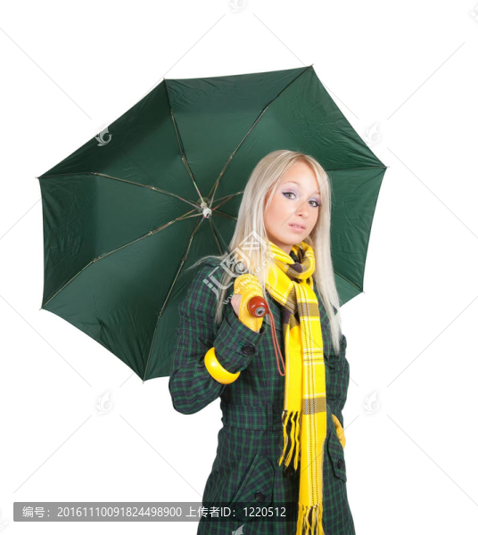 帶雨傘的綠色外套的女孩