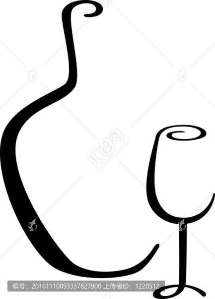 書法的酒瓶和玻璃