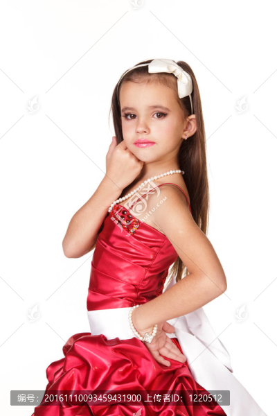 美麗的小女孩穿著紅色晚禮服