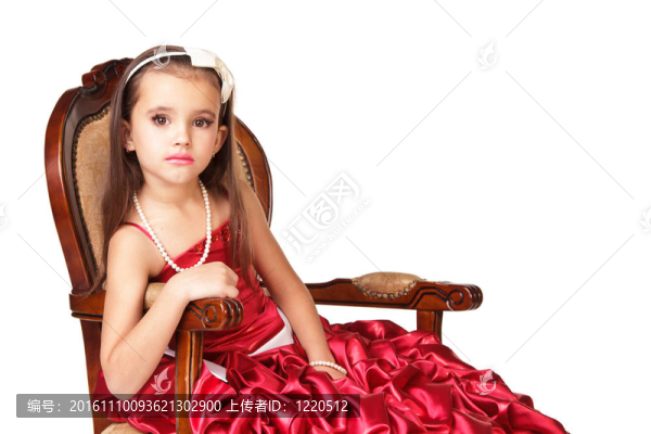 美麗的小女孩穿著紅色晚禮服