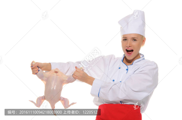 快樂的女人煮生雞
