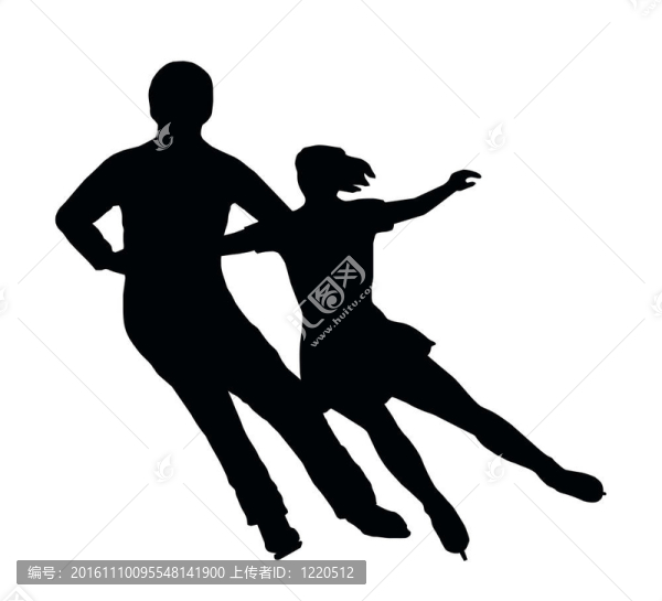 剪影溜冰夫婦并排轉