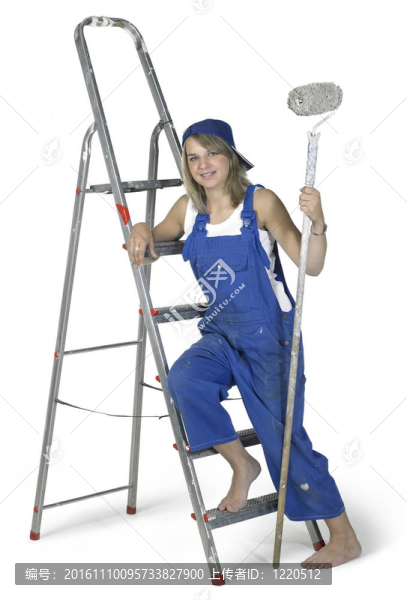 畫女孩靠在梯子上