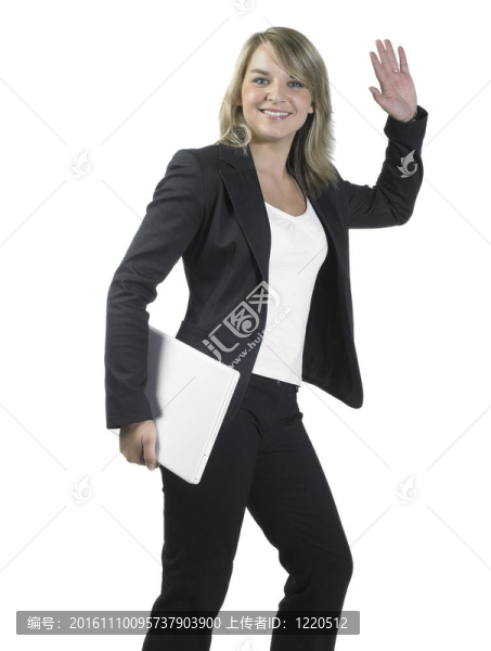 迎接年輕商務(wù)女性與筆記本電腦