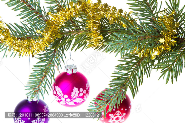 云杉樹枝上的圣誕球