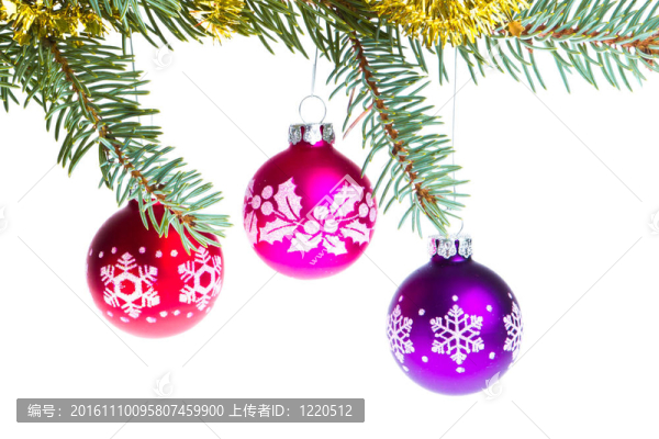 云杉樹枝上的圣誕球