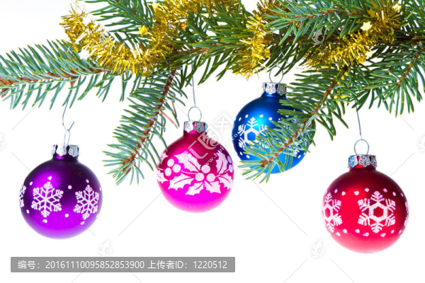 云杉樹枝上的圣誕球