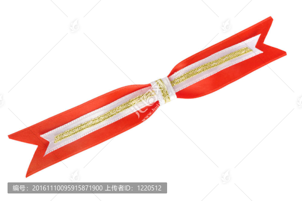 白色背景上帶金色帶子和絲帶的紅色蝴蝶結(jié)