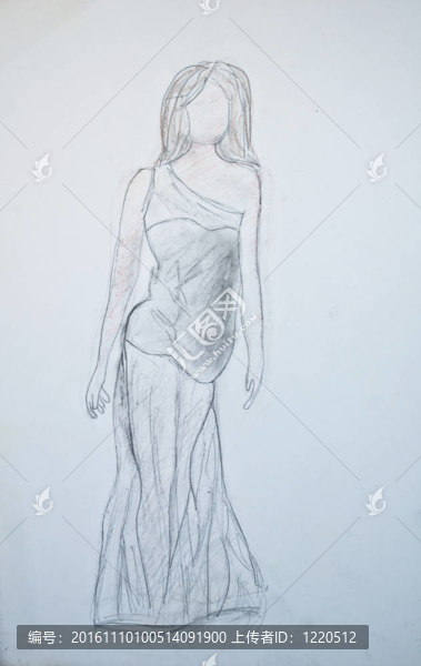服裝女人的原始素描