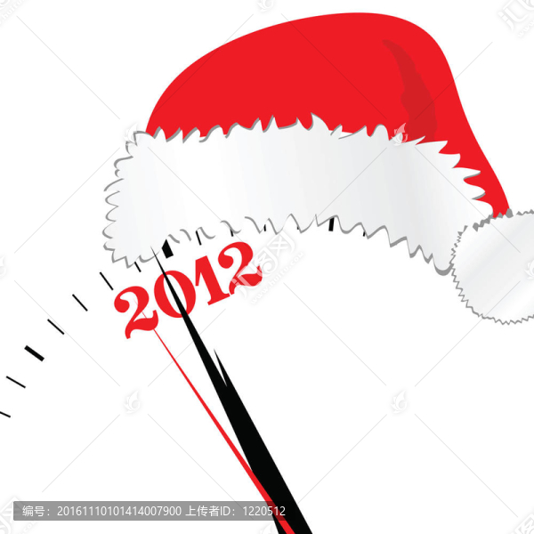新的2012歲的時鐘和紅色的帽子