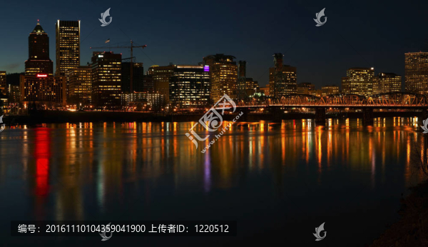俄勒岡波特蘭全景夜間。