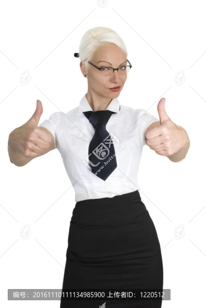 商業(yè)女性展示豎起大拇指。