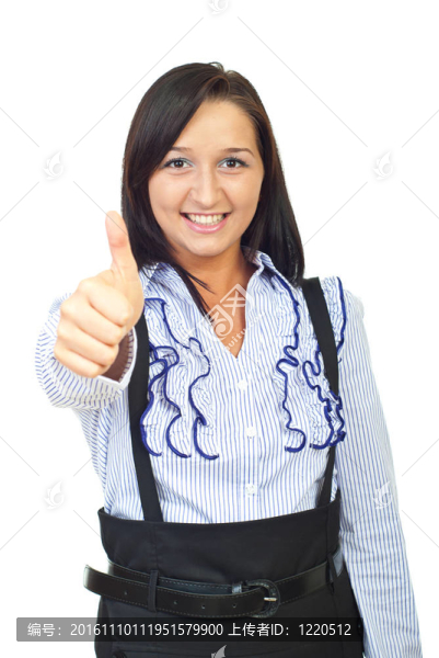 快樂的年輕女子給拇指
