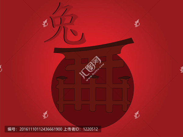 日本傳統(tǒng)的門與象形文字意義的兔子