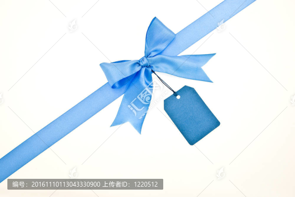 帶標(biāo)簽的藍(lán)色絲帶和蝴蝶結(jié)