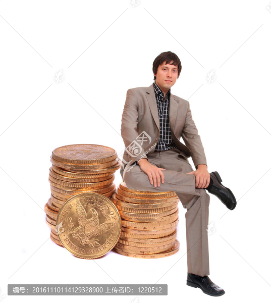 商人坐在金幣上