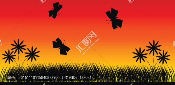 花兒與夕陽中的蝴蝶