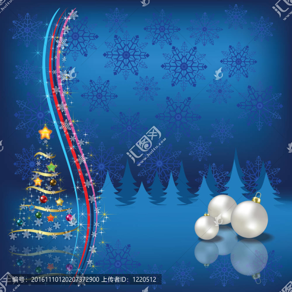 藍(lán)色雪花背景的圣誕樹