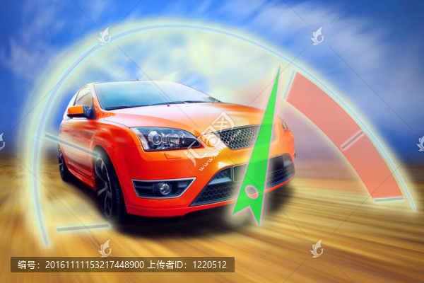 美麗的橙色運(yùn)動(dòng)車在路上