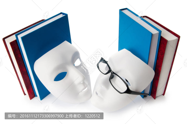用面具閱讀概念；書籍和眼鏡