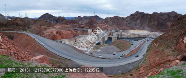 胡佛大壩全景在亞利桑那州和內(nèi)華達(dá)州之間的邊境科羅拉多河。