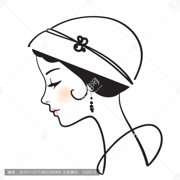 美女臉配帽子插畫