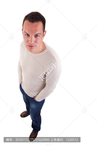 英俊的男子；在白色背景上孤立；從上面拍攝