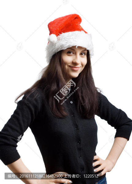 在圣誕老人帽子里的年輕女孩