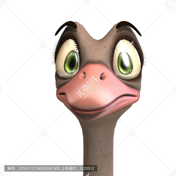 可愛的卡通鴕鳥給這么多的樂趣。3D渲染與剪輯路徑和陰影超過白色
