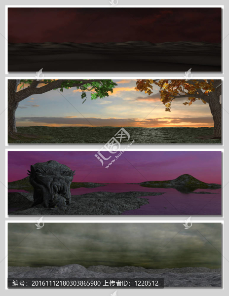 四種不同的夢(mèng)幻風(fēng)景的旗幟；背景或插圖。3D渲染