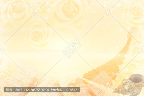 浪漫鋼琴鍵盤；玫瑰；貝殼與水景觀